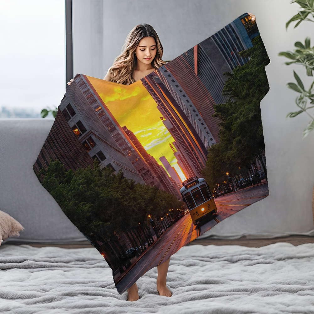Couverture bébé tramway couché de soleil flanelle imperméable 150x200cm