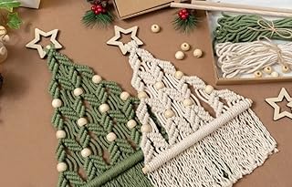 2PCS Christmas Tree DIY Kit, Boho Style Macrame Wall Hanging Kit, DIY Christmas Wall Woven Hanging Decor for Adult Beginners?Christmas Handmade Woven Tree DIY Kit (Green + White,Large)