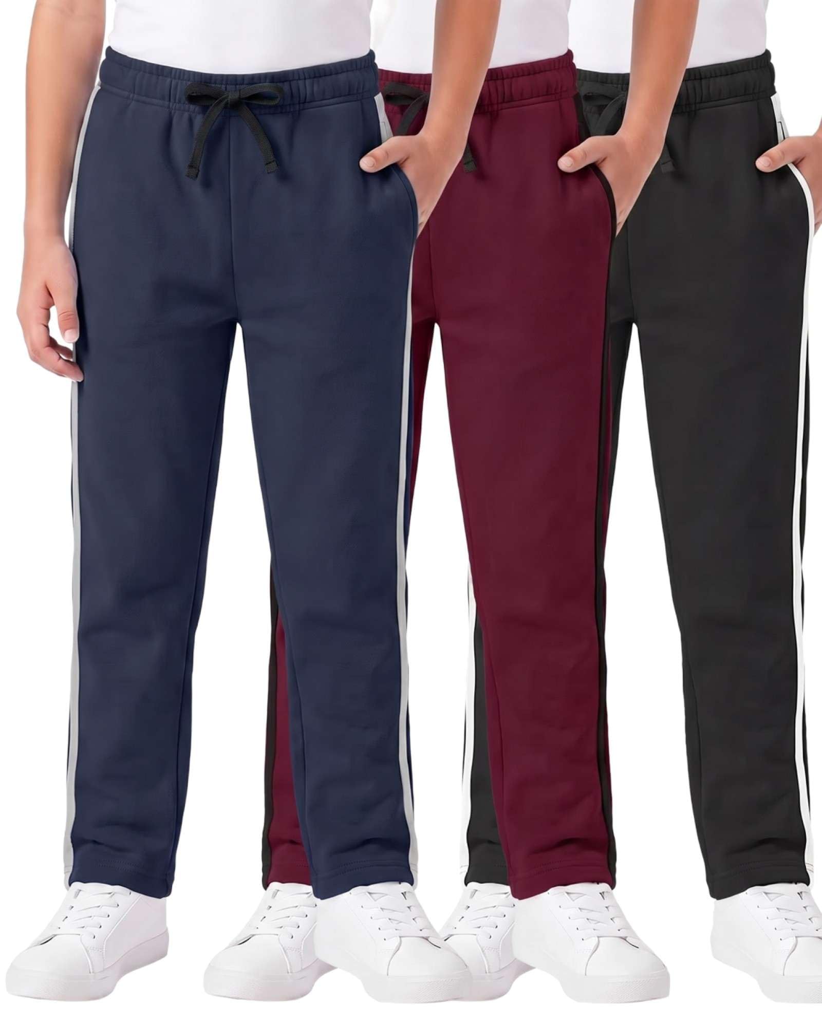 3 Pack Boys' Fleece Sweatpants Open Bottom Athletic Pockets Kids Teen