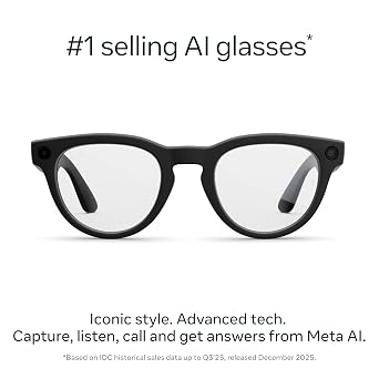 Meta Ray-Ban (Gen 2), Headliner, Matte Black | Smart AI Glasses for Men, Women 2x Battery Life 3K Ultra HD 12 MP Ultra-Wide Camera, Audio, Video Recording Clear Lenses Wearable Technology