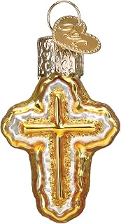 Old World Christmas Mini Cross Glass Blown Ornament for Christmas Tree, Handcrafted Holiday Decoration