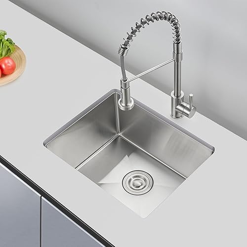 Miniatura 2 de Fregadero de cocina de montaje inferior de 20 x 16 pulgadas, acero inoxidable 304 de un solo tazón, fregadero de cocina pequeño, montaje inferior,