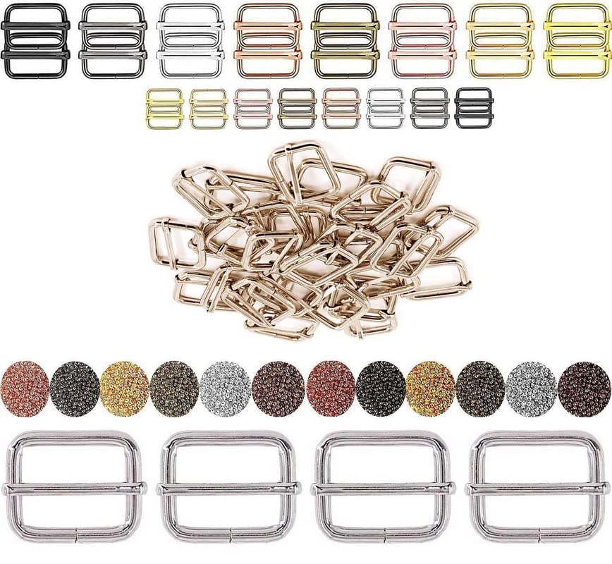 Image of DIY Crafts 15 Pcs Slide Buckles, Chrome Silver, Slide Buckle Metal Larger Lobster Clasp Extension Chain Hook D Ring Slide Buckle for Keychain Key Ring Clip Con(15 Pcs Slide Buckles, Chrome Silver)