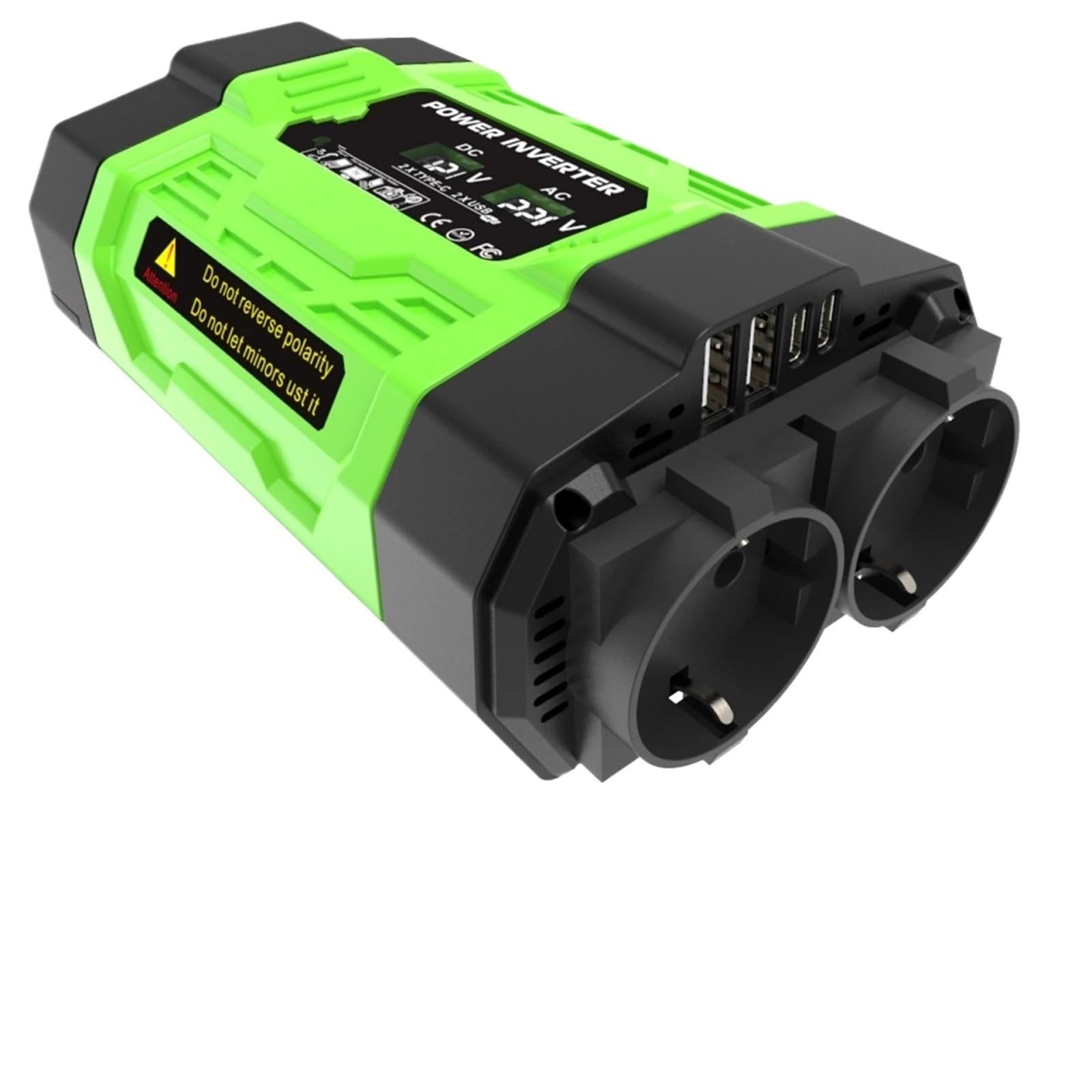 Inversor de Corriente Inversor Potencia Máxima 500W 1000W 12V A 220V 110V CHAOMIN 4 Puertos Carga Rápida Terminal Oculto LCD Inteligente(EU 12V to 220V 300W)