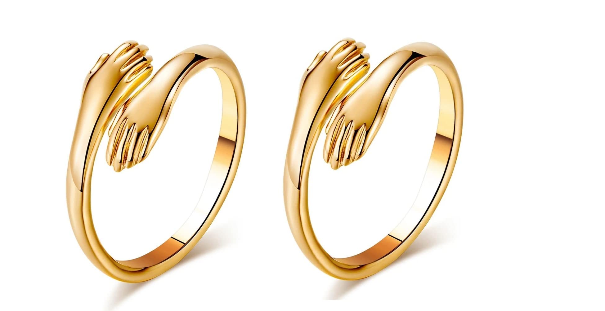 Pack of 2 Adjustable Stainless Steel Golden Color Hug Ring Valentine's Day/Anniversary Love Couple Embrace Statement Promise Hand Hug Me Finger-image-21