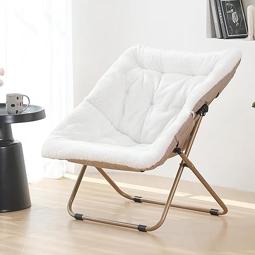 Miniatura 71 de Comfy - Silla de dormitorio plegable de gran tamaño con piel sintética suave, marco de metal, para dormitorio, sala de estar, balcón, patio,