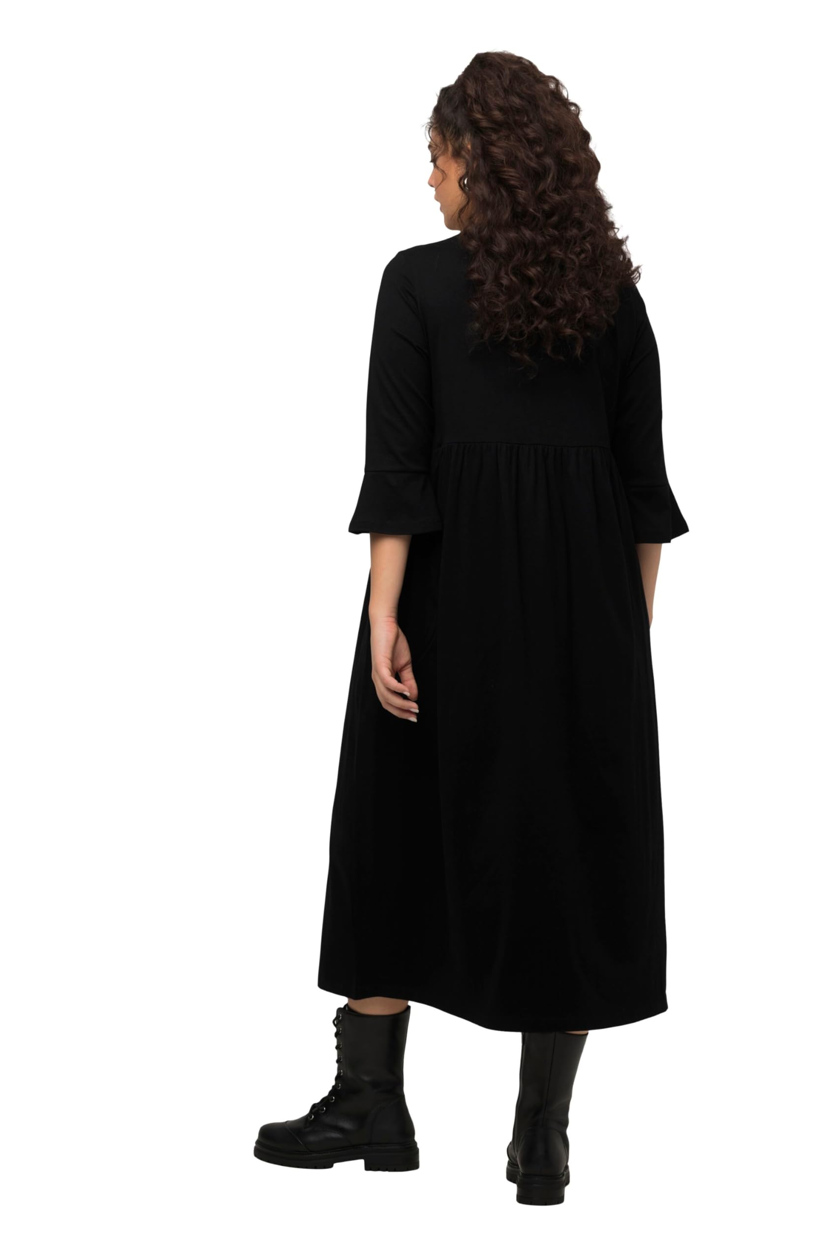 Ulla Popken Femme Grandes Tailles Robe en Jersey à col Rond et Manches 3/4. Couture Empire et Ligne en A. 824506
