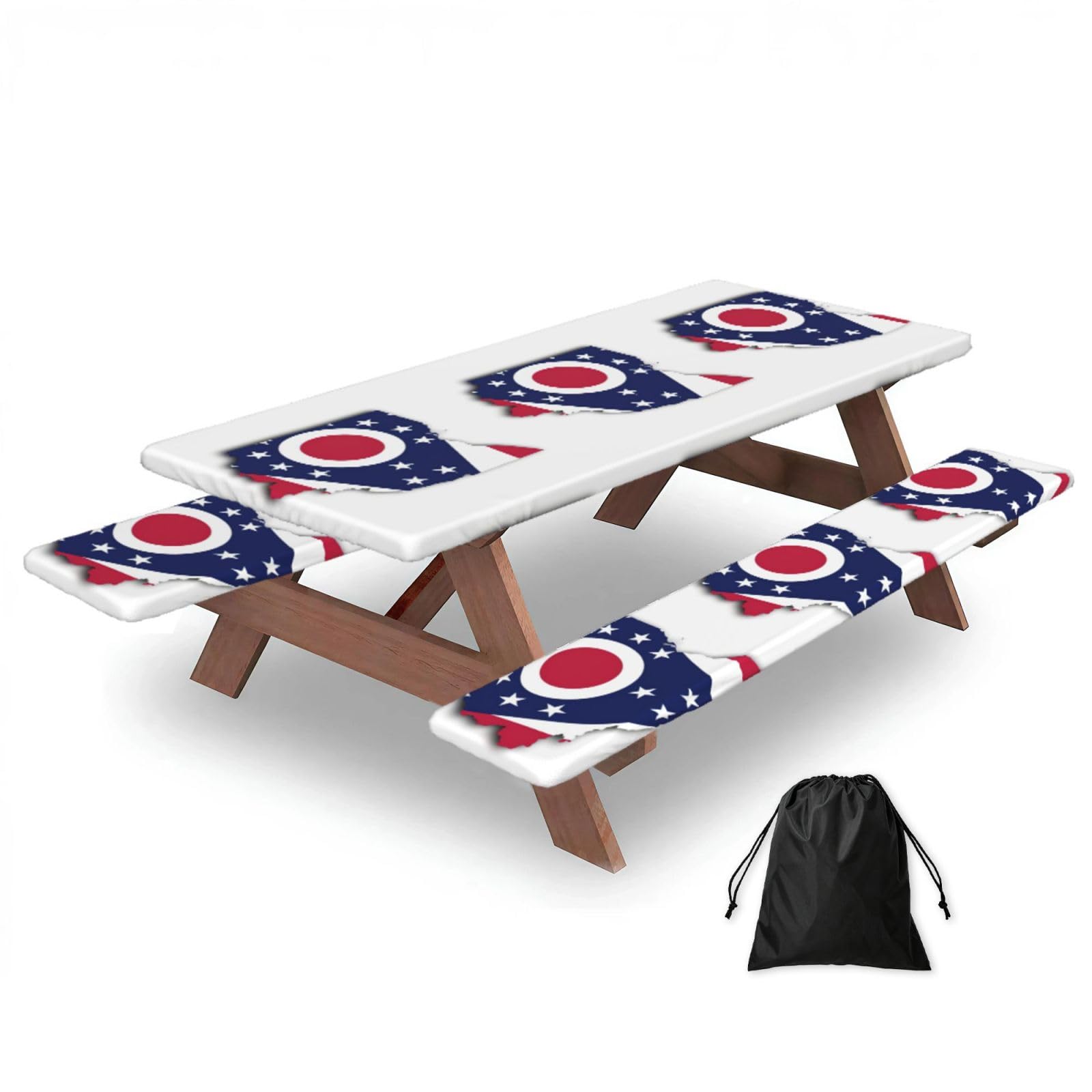 Yqxwjl Black Ohio State Flag Map Print Camping Essentials Waterproof Camping Table And Bench Cover With Drawstring Bag 183 Cm