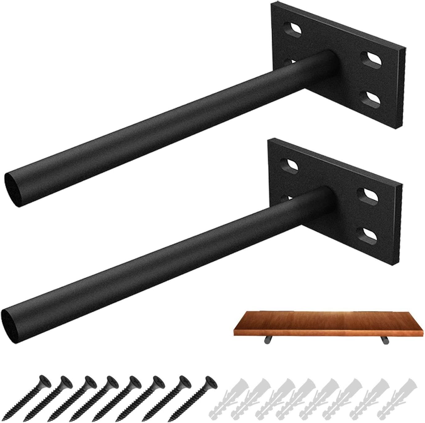 Floating Shelf Brackets,Heavy Duty Blind Shelf Supports Solid Metal 6 Inch Steel Rod Wall Mounted Shelves Ideal for Custom Shelving,Hidden Shelves & Home Wall DIY,Pack of 2,by KINGLEV(6 Inch)