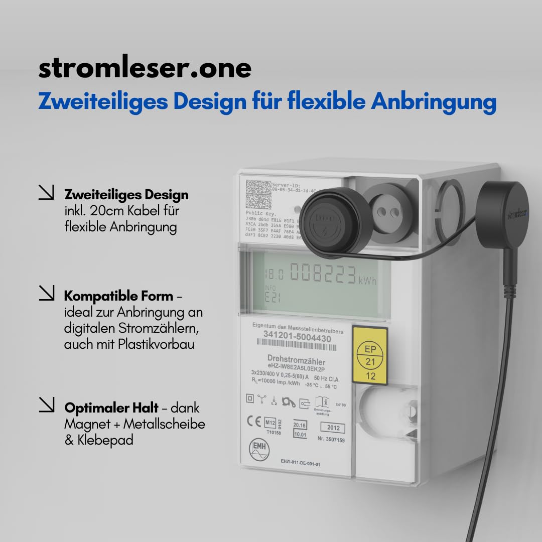 one mit Hutschienen - WLAN Stromzähler auslesen IR Lesekopf mit App | Verbrauchstracker für Balkonkraftwerke & Zuhause Smart Home Messgerät Energiemonitor Plug & Play