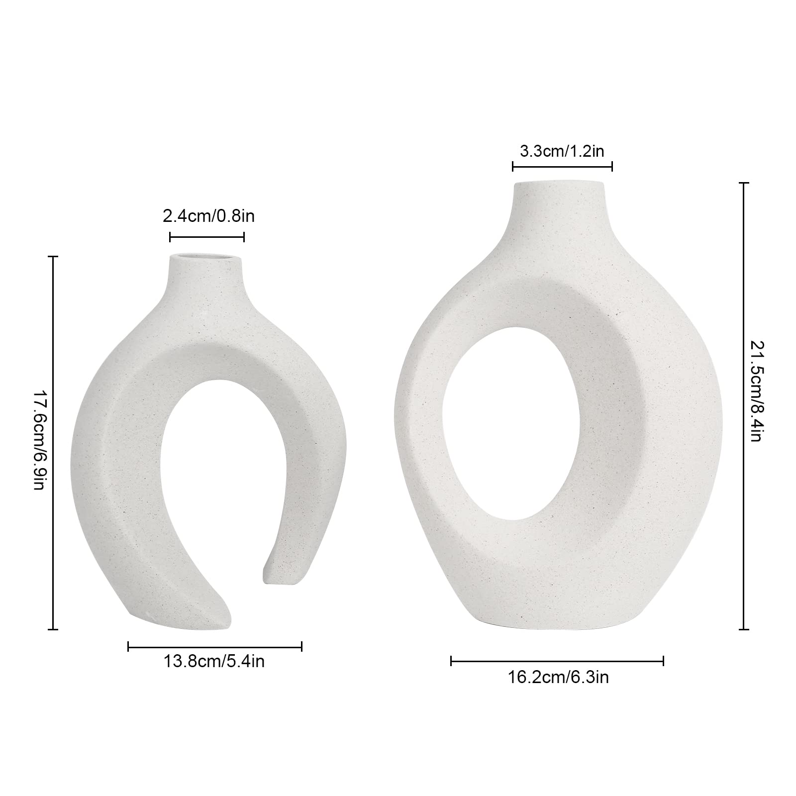 Vase Mit Loch Weiss Boho Ideal, 2er Set Keramik Vase Weiß Matt, Keramik Vase Für Pampasgras, Zur Aufbewahrung von Trockenblumen für die Heimdekoration