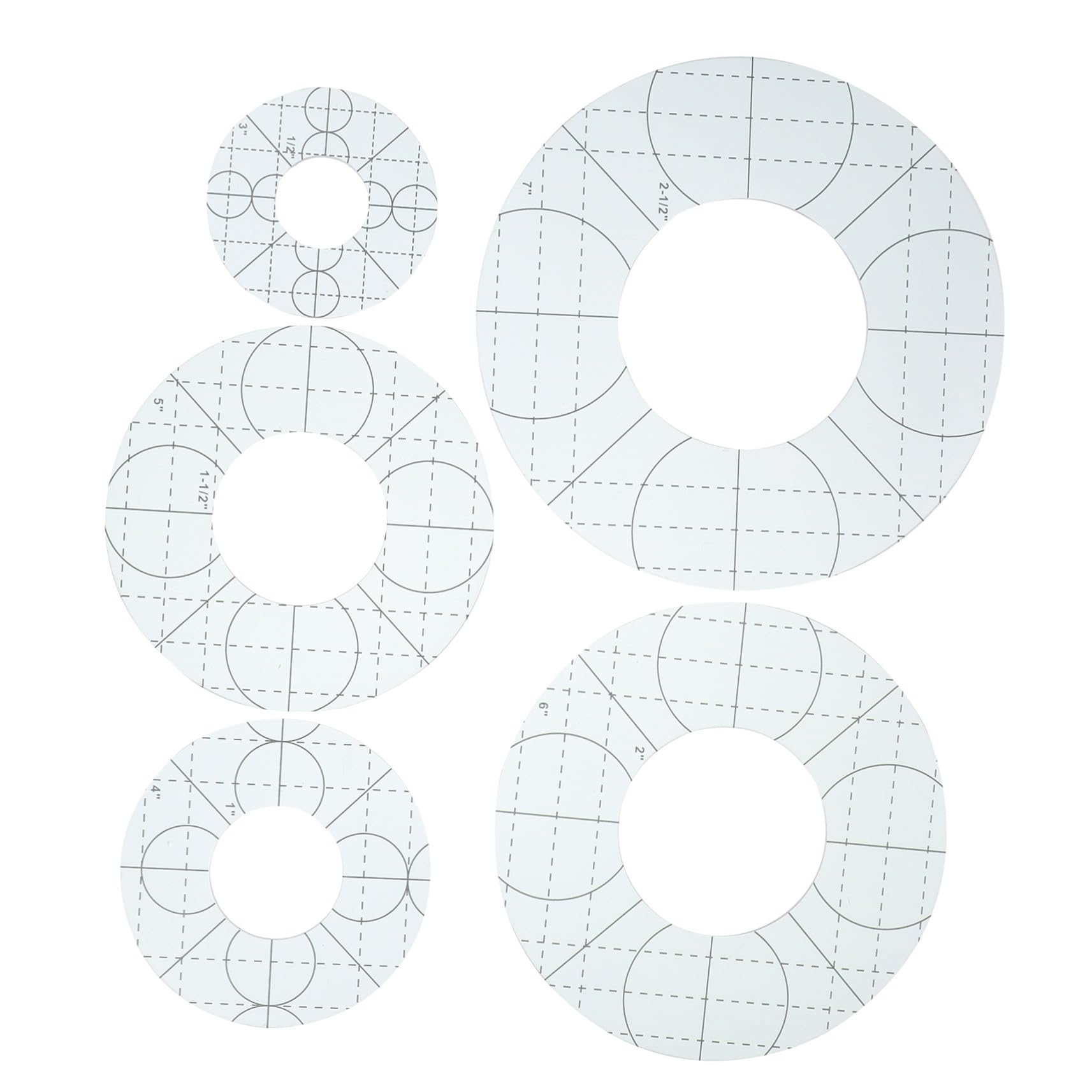 Regla de Patchwork Acrílica Circular para Costura Diy, 5 Piezas | Plantillas de Acolchado y Bordado, Acrílico Ligero y Duradero, Portátil y Seguro, Uso en Pintura