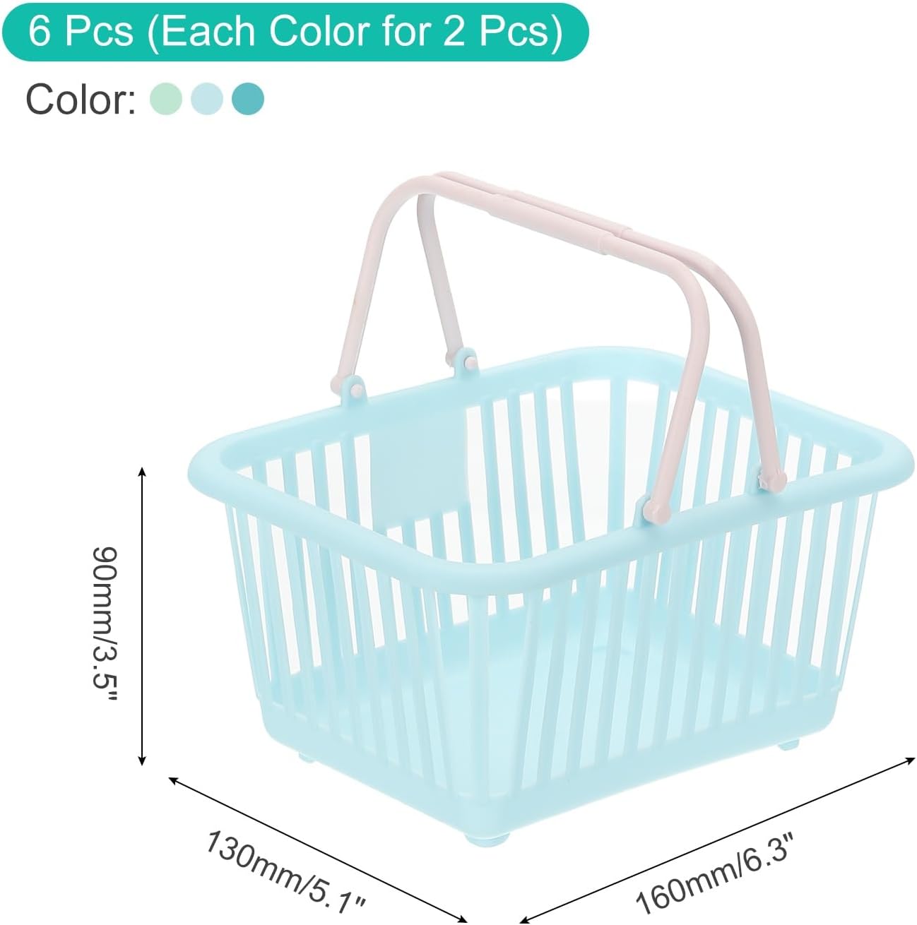 PATIKIL 6PCS Mini Shopping Basket, Small Plastic Basket Mini Storage Basket Grocery Tiny with Handles Organizer Filtered Water for Organizing Toys Eggs Fruits Snacks,Blue Green Cyan