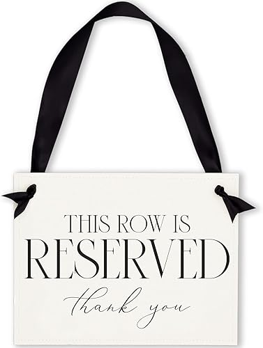 Miniatura 9 de Ritzy Rose Set of 2 Reserved Row Sign for Wedding Ceremony Chairs or Events - Thick Paper Banner for Seating - White Linen Cardstock with Black Font