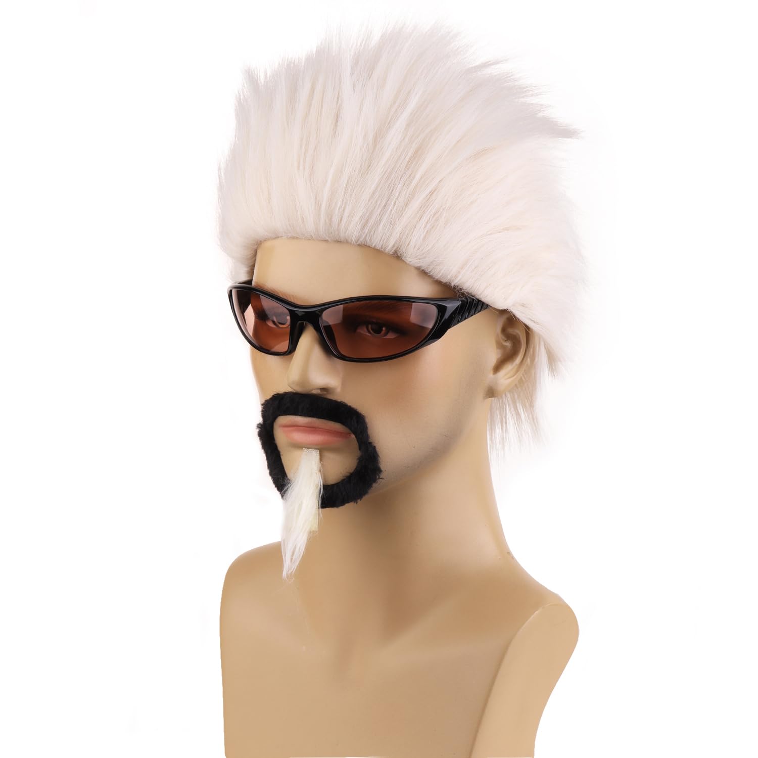 RightOn Short Blonde Wig Men Wig with Glass and Goatee for Halloween Cosplay Party