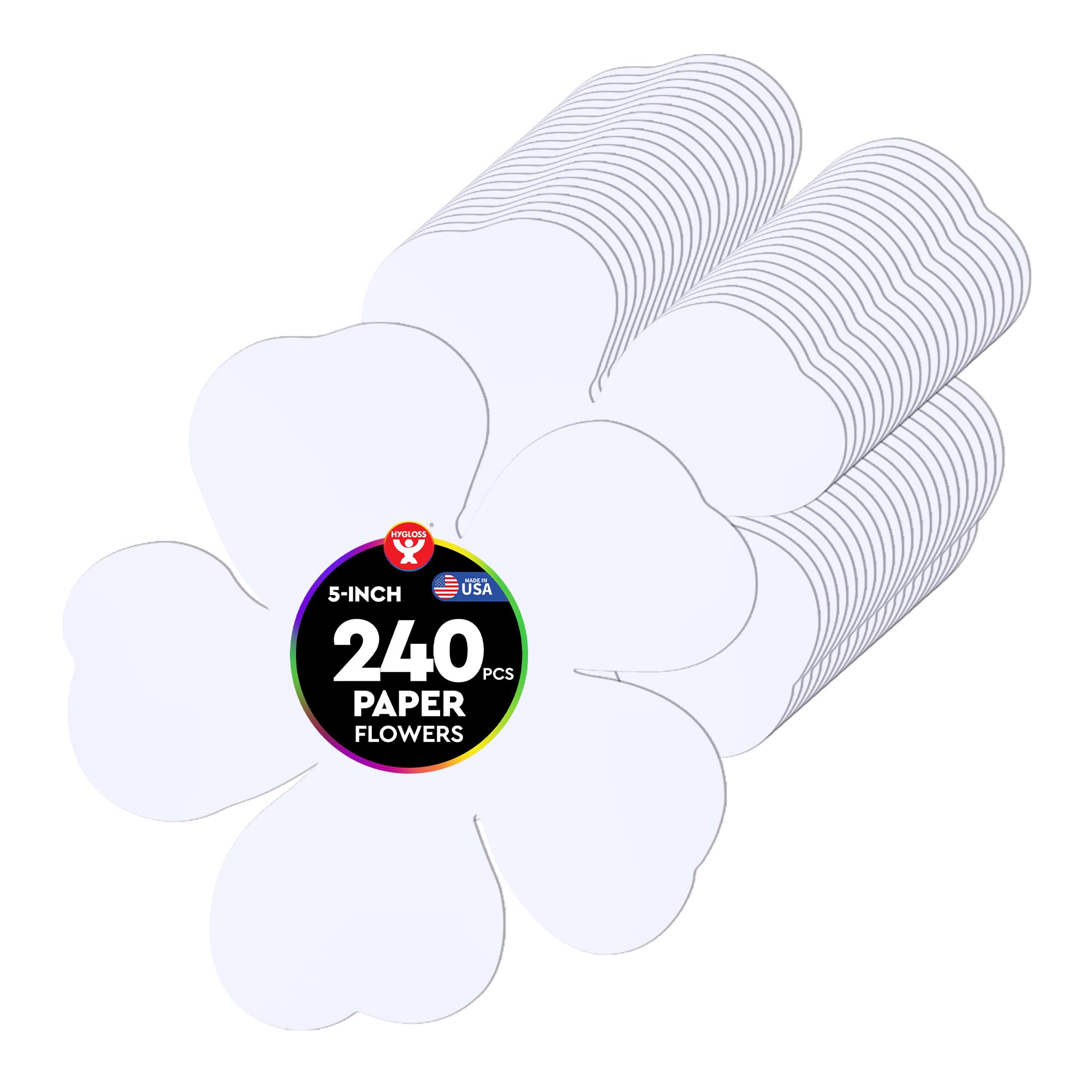 Hygloss Flower Shape Paper Cut-Outs for Arts &amp; Crafts-Many Creative Uses-Classroom Activities-5 Inches-White 240 Pcs