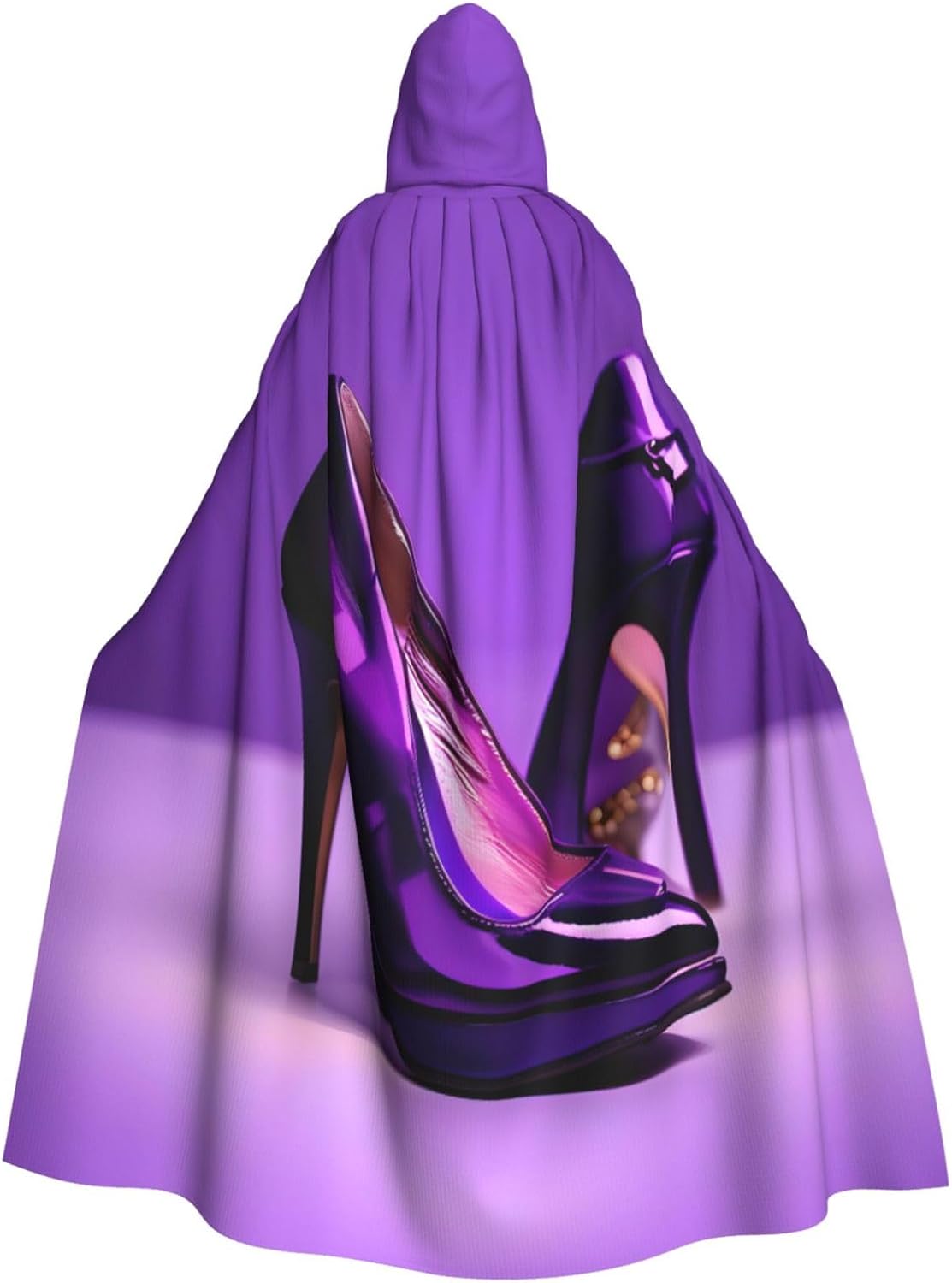 Elegant Purple High Heels with Lipstick print Halloween Hooded Robe Cloak for Adult Men Women Wizard Vampire Knight Fancy Cape Costume