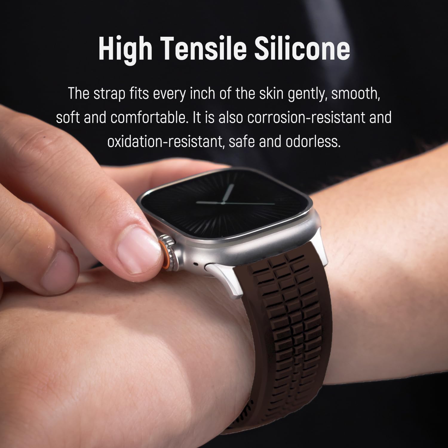Modern Silicone Watch Band for Apple Watch Ultra 2 Band 49mm 46mm 45mm 44mm, Luxury Rugged Silicone Rubber Strap with Metal Connector & Folding Clasp for iWatch Ultra Series 10 9 8 7 6 5 4 3 2 1 SE for Men
