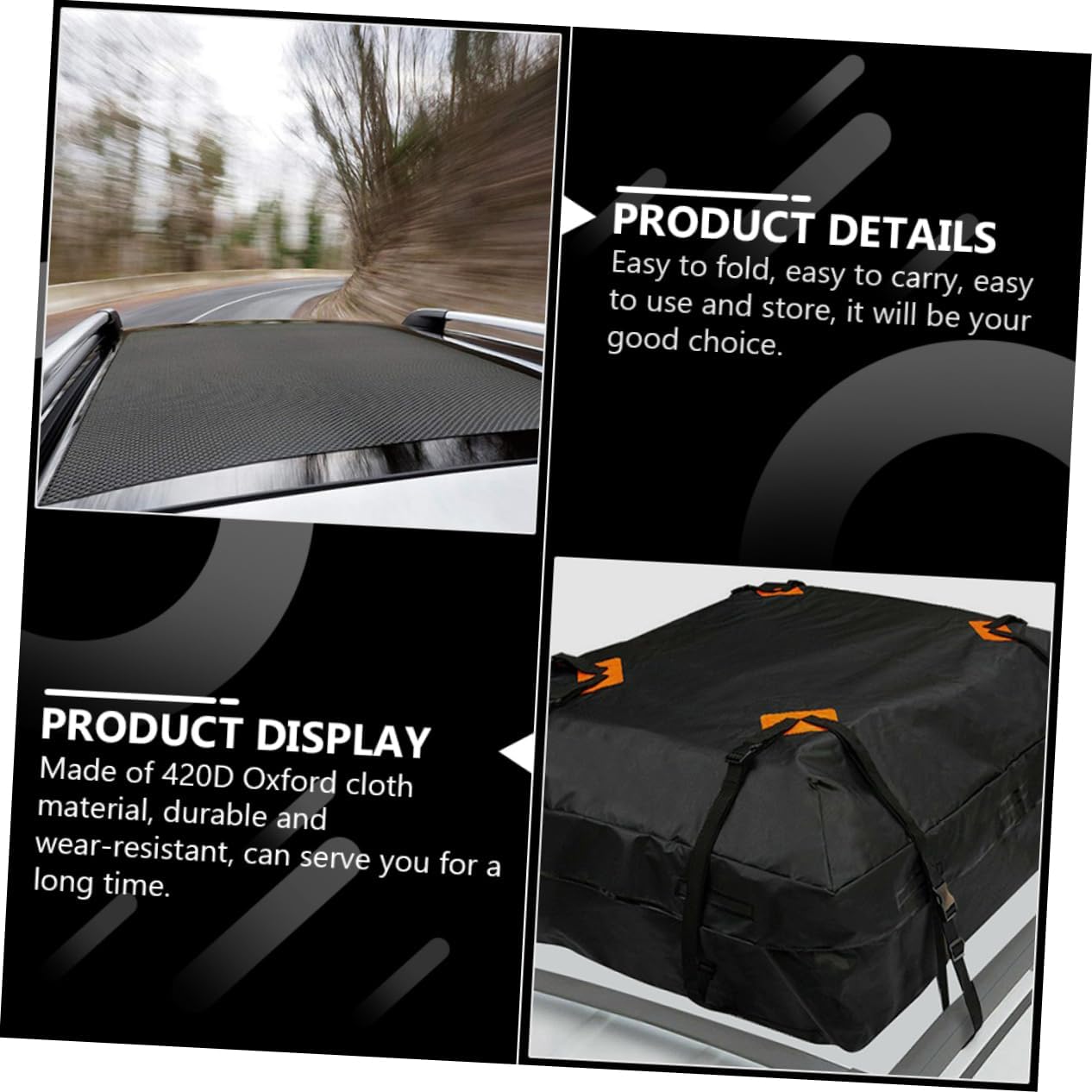 Vehicle Rooftop Cargo Bag Durable Oxford Cloth Easy to Install Auto Roof Storage Carrier for Cars Suvs Weather-Resistant Travel Organizer