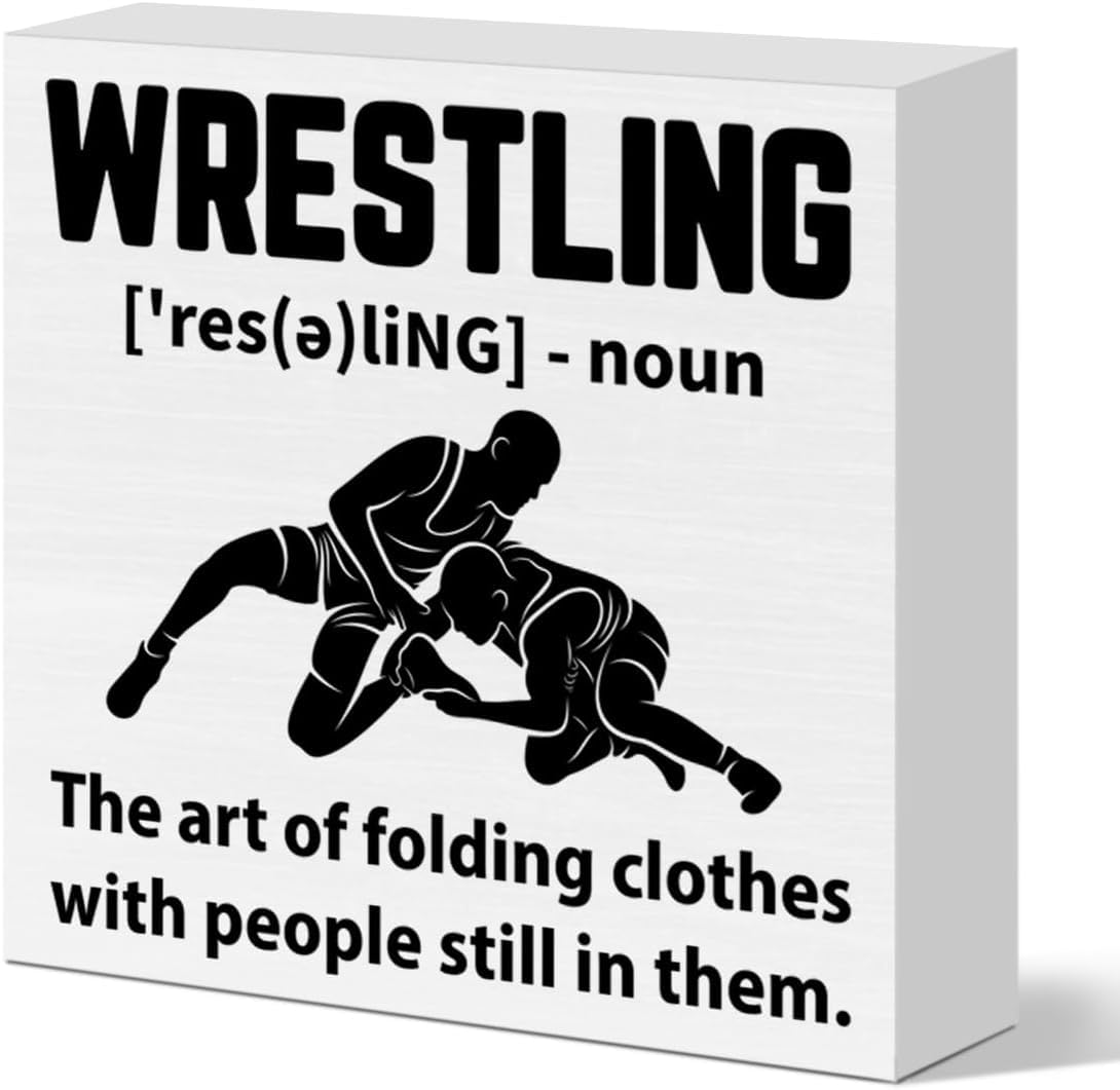 Wrestling Box Sign 7x7 Inch Funny Sports Desk Decor