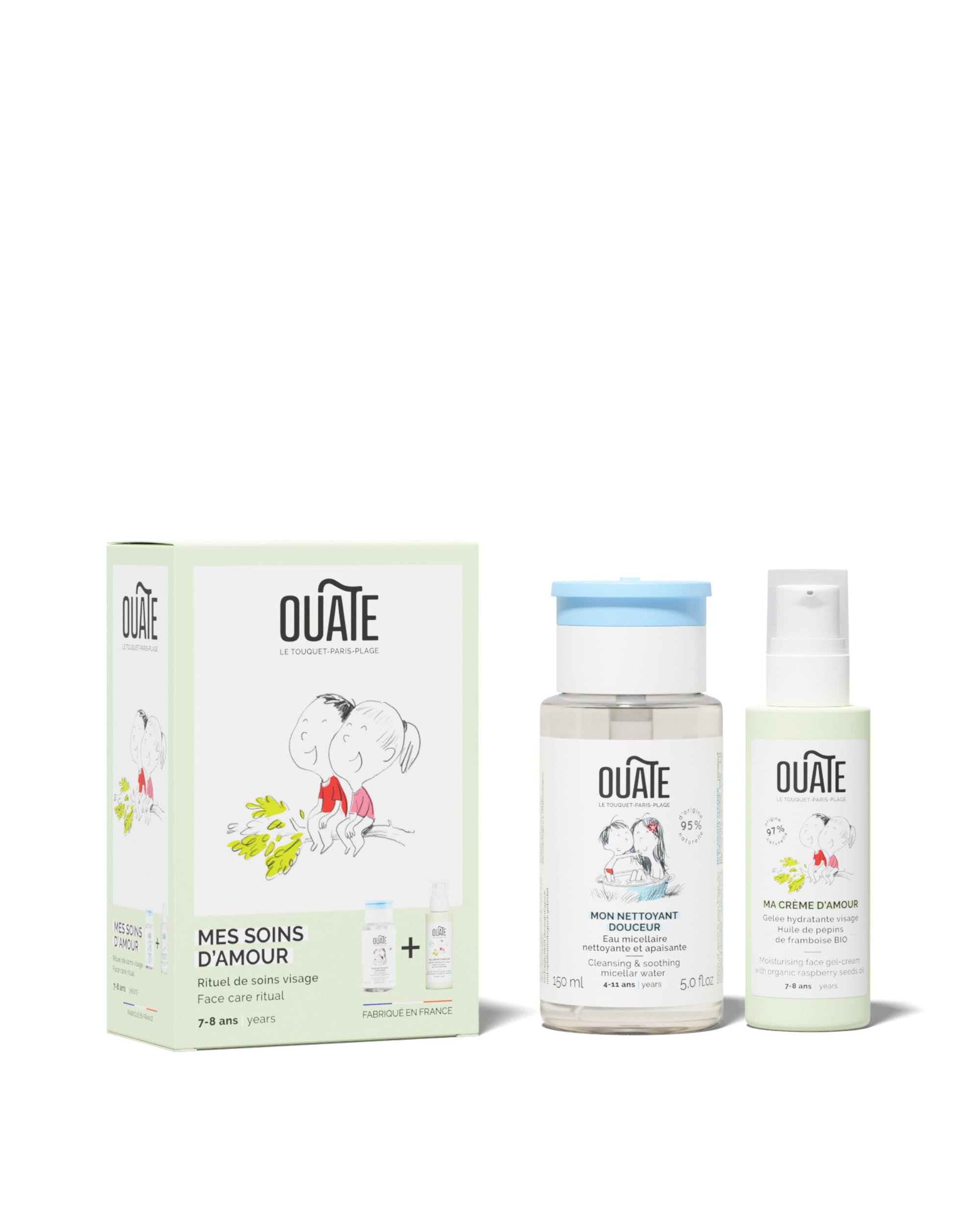 OUATE - Organic Facial Discovery Kit - Mes Care Amour - 7-8 Years - 1 Moisturiser 50 ml + 1 Facial Cleanser 150 ml - Vegan Formulas - Made in France
