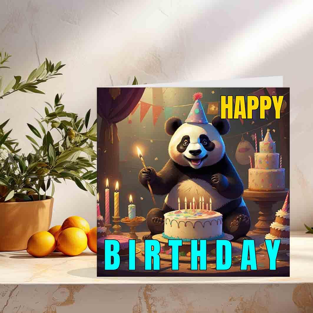 Biglietto Auguri Quadrato Con Panda Dipinto Ad Acquerello - 145x145 Mm Con Busta Di Lusso, Carta Riciclata FSC, Ideale Per Compleanno E Anniversario - 2