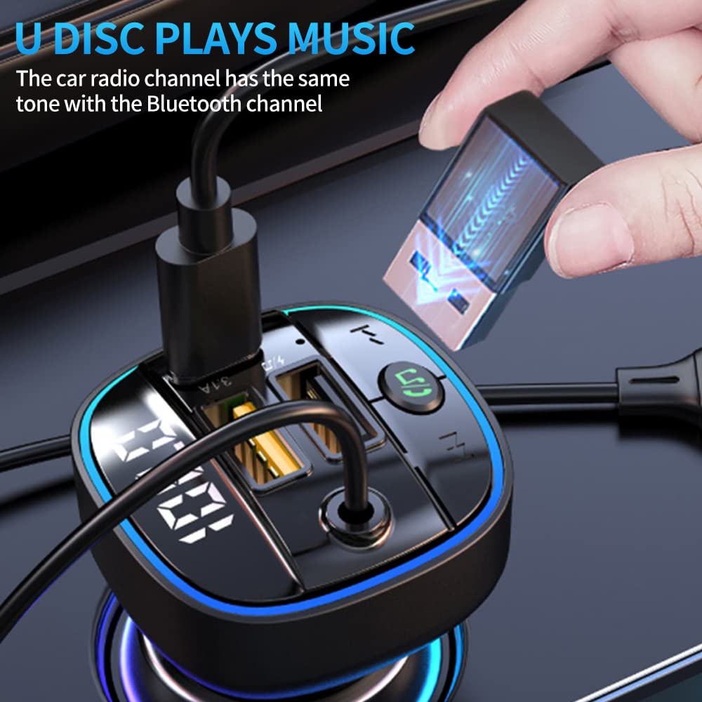 Transmetteur FM Bluetooth Pour Voiture – Avec Chargeur PD 25W Et QC3.1 USB – Mains Libres, Lecteur USB, LED RGB