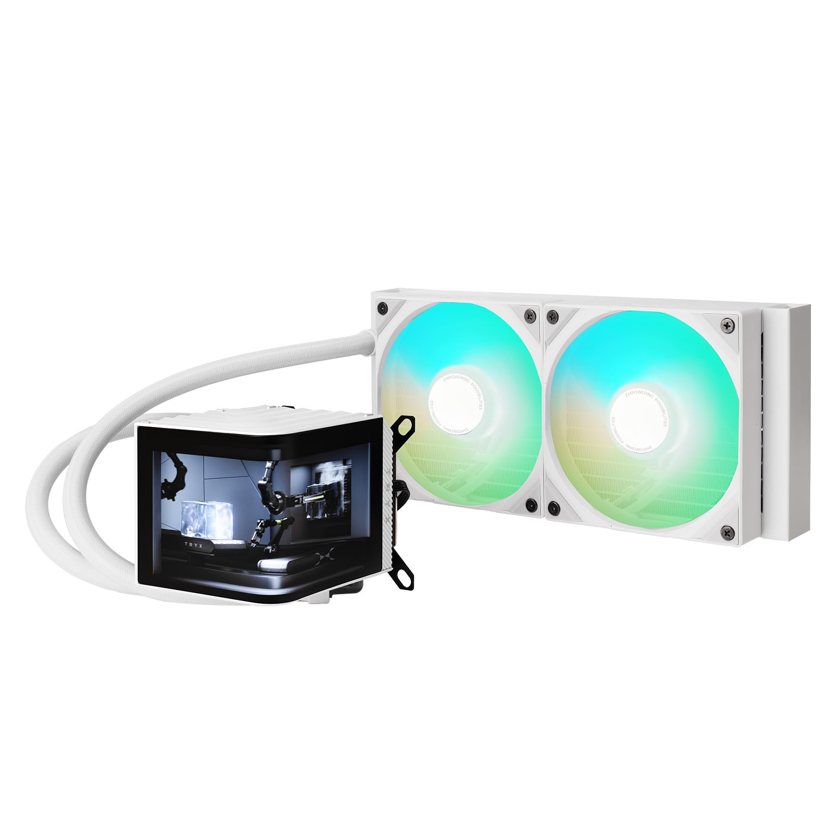 TRYX Panorama 240 ARGB White 240mm AIO 6.5'' AMOLED Curved Screen 3D Anamorphic Effect Display Customizable AIO Cooler 240mm Asetek 8th Gen 280w TDP ARGB Fan Intel LGA 1851/1700/1200/115X AMD AM5/AM4