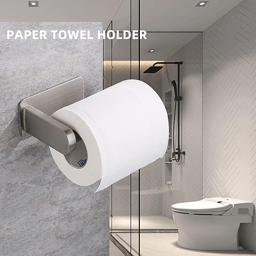 Miniatura 7 de Portarrollos de papel higiénico montado en la pared - Soporte autoadhesivo de acero inoxidable para baño y cocina - Impermeable y resistente al