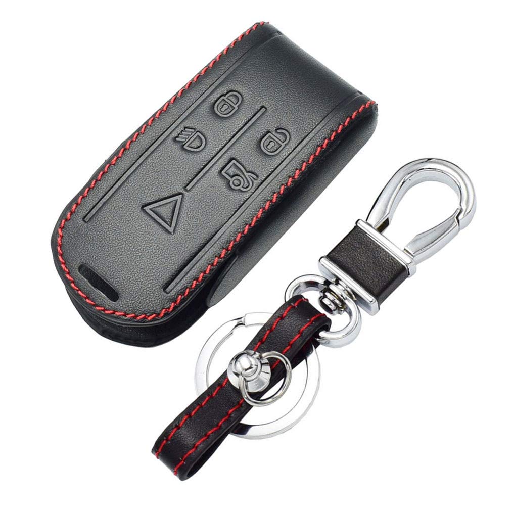 WFMJ Black Leather For Jaguar XK8 S-Type Super V8 X-Type XF XFR XJ XJ8 XJR XK XKR Vanden Plas 5 Buttons Remote Smart Key Chain Cover Case Fob