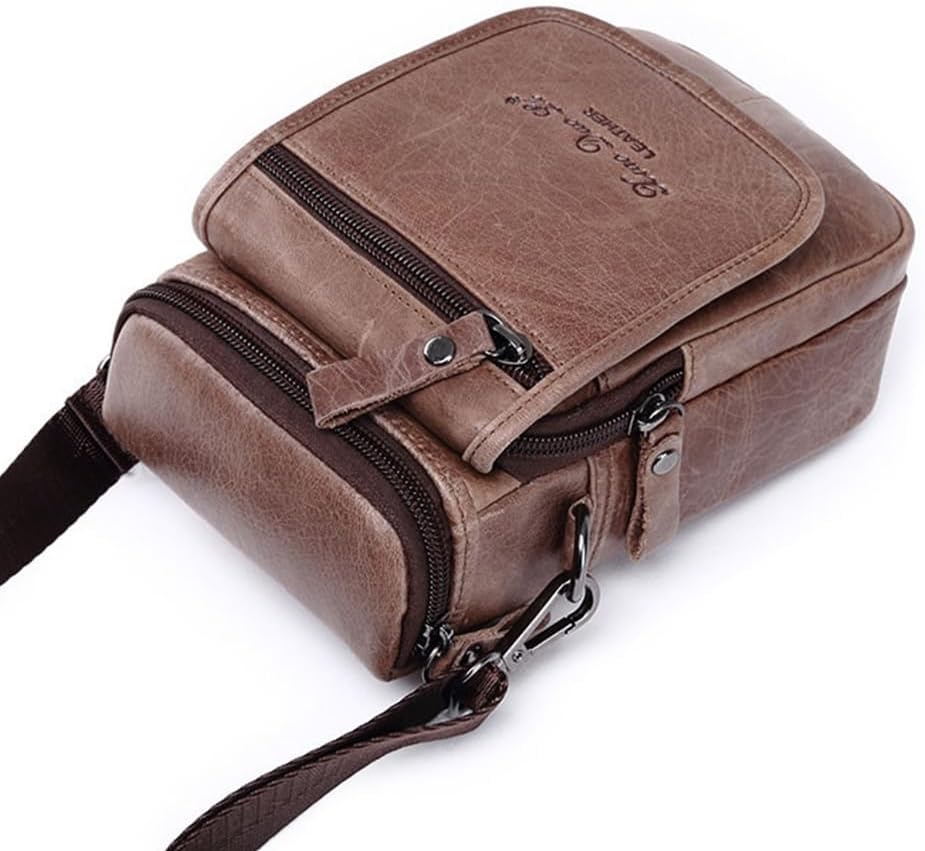 Cow Top Layer Leather Waist Belt Bag Small Classic Side Fanny Pack Hip Bum Purse Smartphone Pouch Model 13-Black