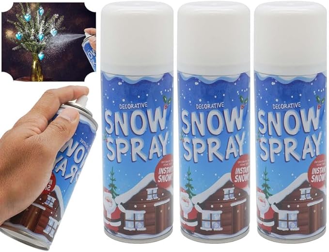 3x Cans of Christmas Snow Sprays, 17cm Fake Snow Spray Artificial Decoration for Real Snow