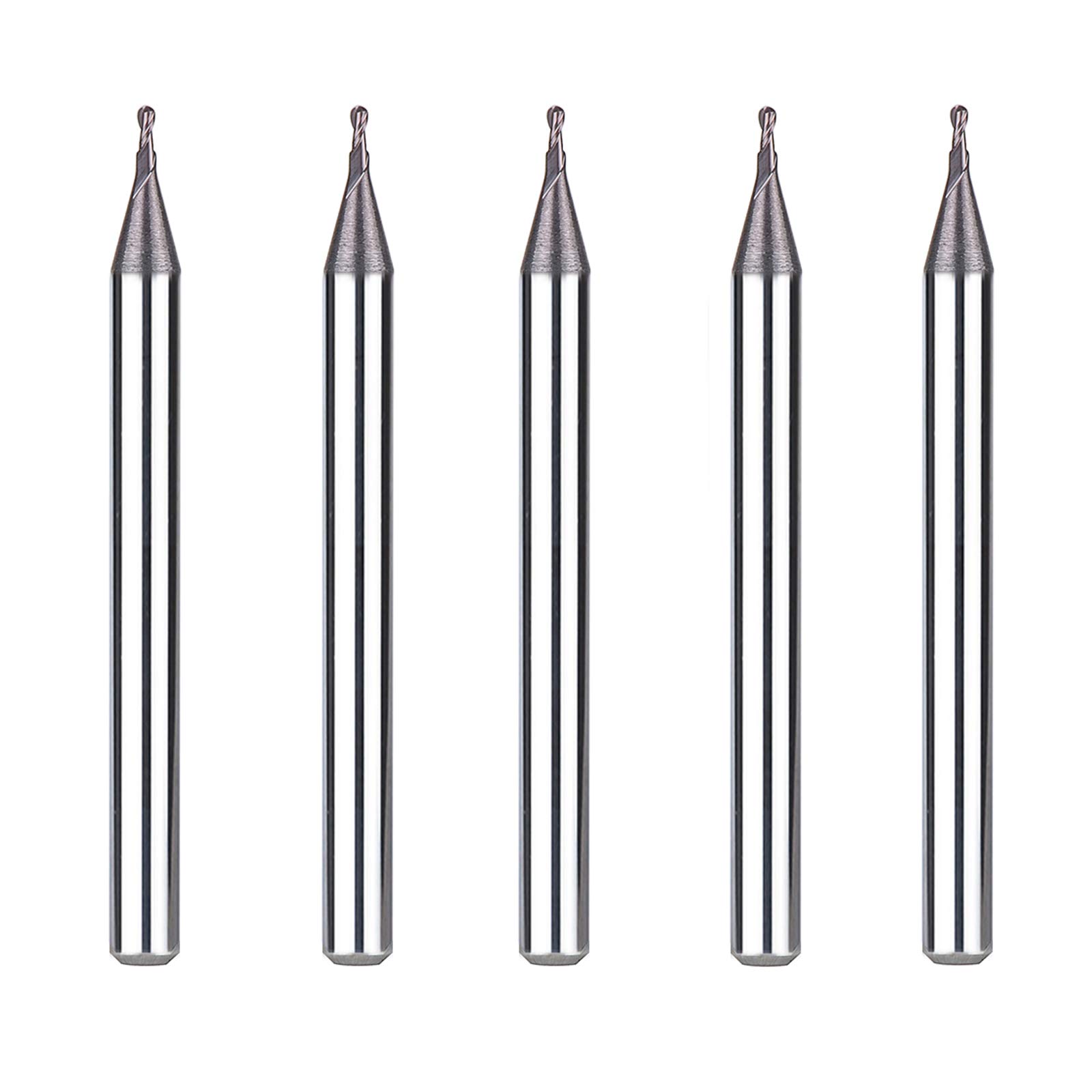 SpeTool 5Pcs Carbide Ball Nose End Mills with TiAlN Coated , 1/32 inch Cutting Diameter , 1/8 inch Shank , Up Cut Spiral Router Bits CNC End Mill Set