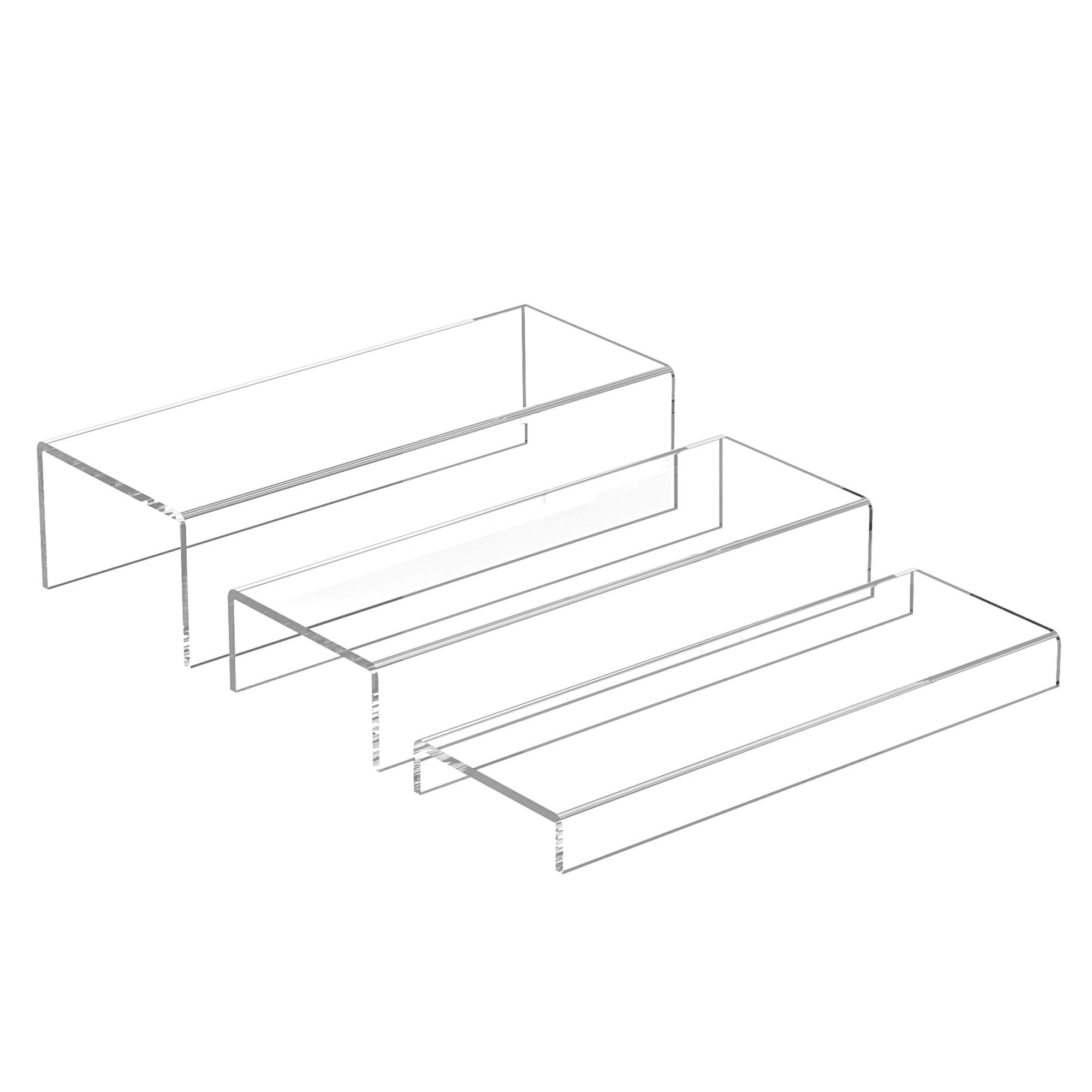 Sezanrpt Clear Rectangular Acrylic Display Risers Stands 3Pcs, Dessert Table Display Rack, Display Shelf For Shoes, Glasses, Plants, Home Decors, Perfume - 12-1'', 2'', 3
