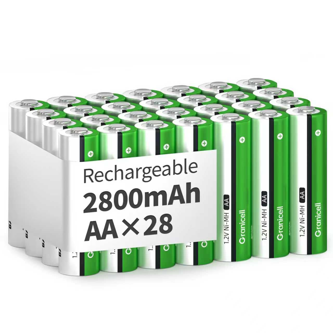 Granicell AA Wiederaufladbare Batterien 2800 mAh Hohe Kapazität 1500 Zyklen, 1.2V NiMH Low Self Discharge AA Batterie