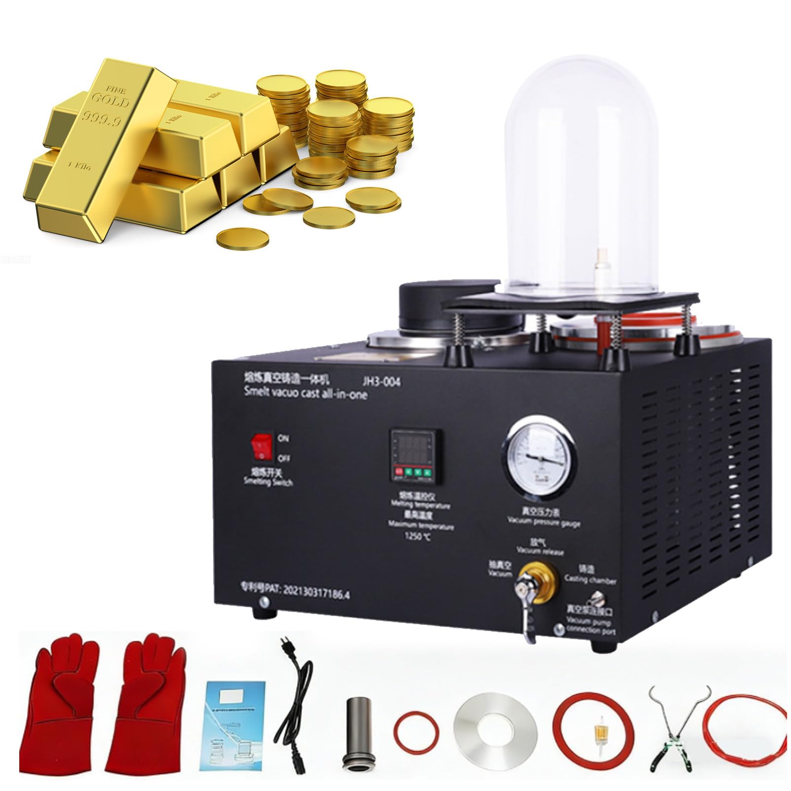 PxkVrin Vacuum Casting Machine, Small Jewelry Lost Wax Conjoined Cast Gold Melting Furnace, Molten Gold Vacuum Casting Machine, for Jewelry Tool Equipment. 3KG