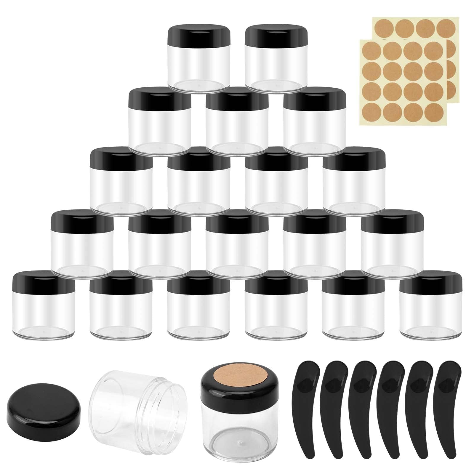 Lot De 16 Boîtes Transparentes De 50 Ml Avec Couvercle Noir