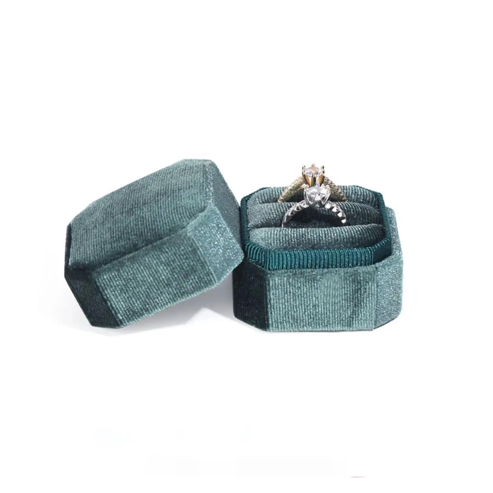 LCKKJHG Wedding Ring Box Octagonal Double Ring Box Wedding With Detachable Lid Display(Dark green)