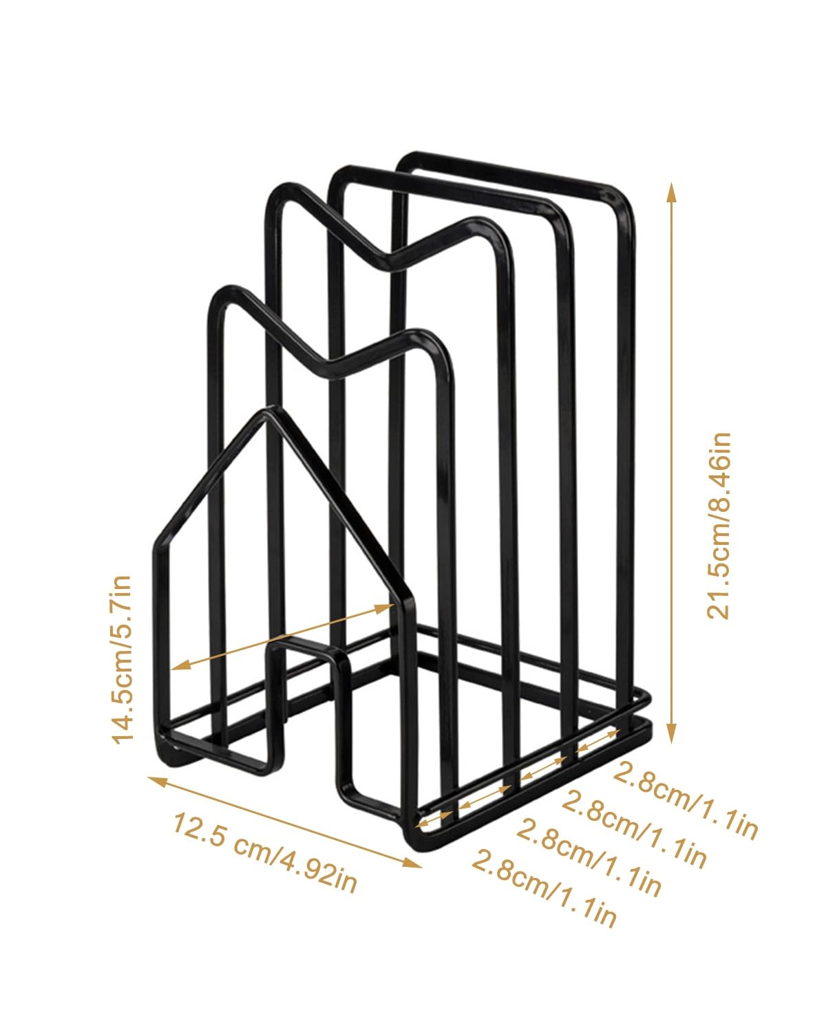 SUNIFCON stojak na deskę do krojenia, organizer na deskę do krojenia, stojak uchwyt kuchenny na blat garnki pokrywki stojak organizer płaska stal 10 cm dł. x 14 cm szer. x 20 cm wys. czarny