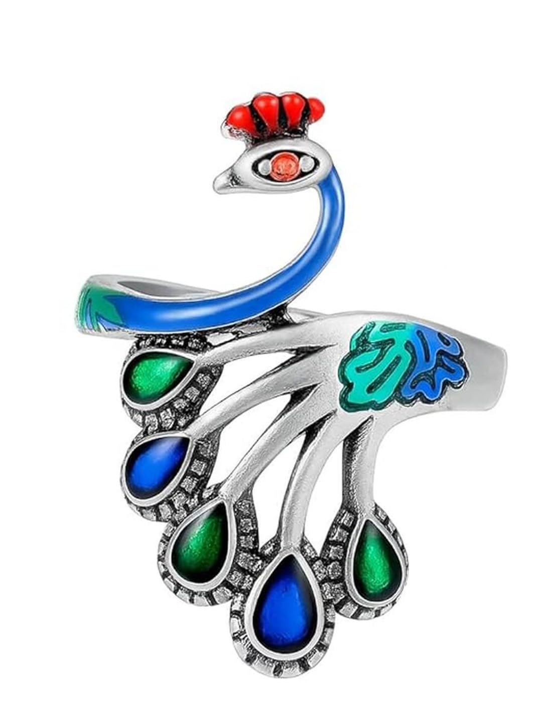 Boho Peacock Finger Ring Vintage Phoenix Wonder Bird Ring Blue Peacock Wrap Open Rings Bird Adjustable Stacking Rings Jewelry for Women, Zinc, No Gemstone-image-29