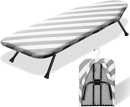 SheeChung Small Ironing Board 12"x32",Mini Ironing Board with Metal Mesh