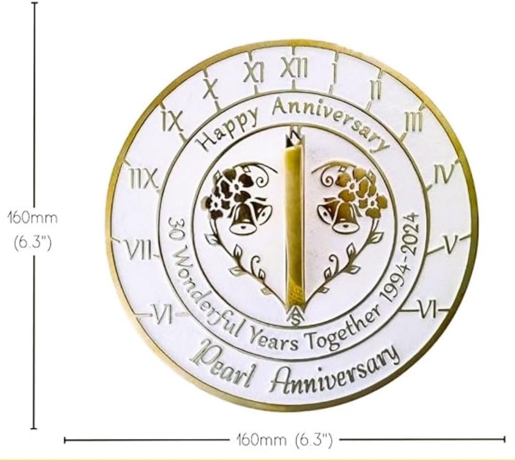 30th Pearl Wedding Anniversary in 1994-2024 Metal Home Decor Sundial with Pedestal Stand | Garden Present Idea for Couple Him Her Parents Handmade Anniversary 30 Year Celebration Sundial 6.4" White