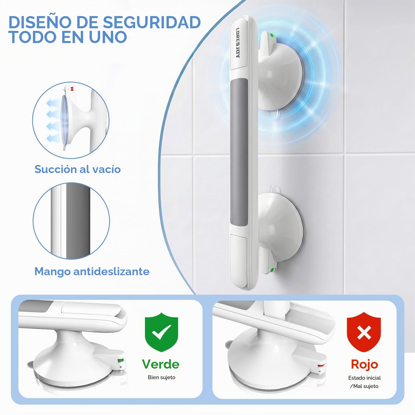 Agarraderas Baño Para Personas Mayores, Asa De Seguridad Para Baño (1pc) | Asidero Baño Con Ventosa, Barra De Apoyo Antideslizante Para Ancianos Para Bañeras, Ducha, WC