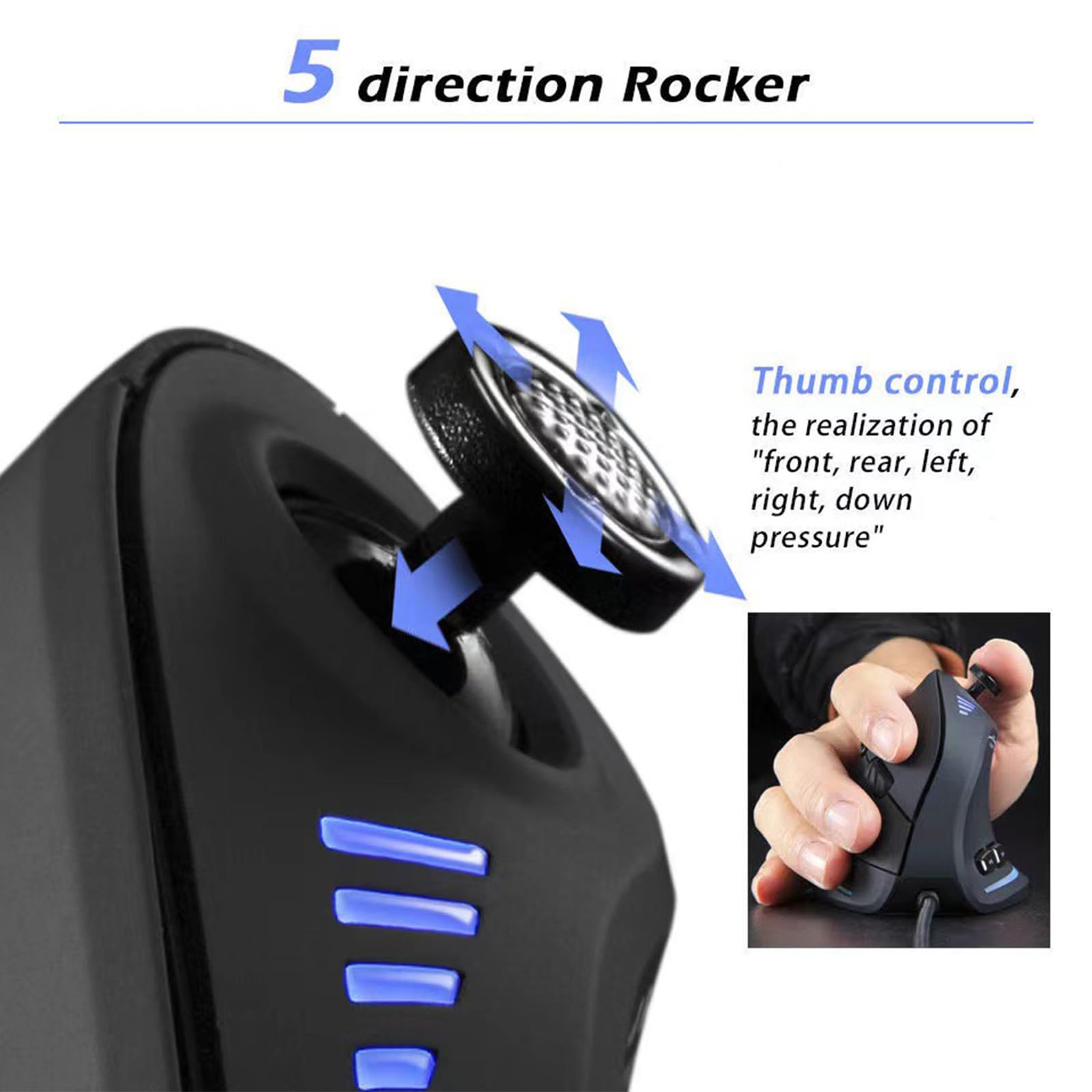 PLCPDM Da gioco verticale Joystick ergonomico con cavo programmabile 10000 DPI per Giocatori computer Accessori per
