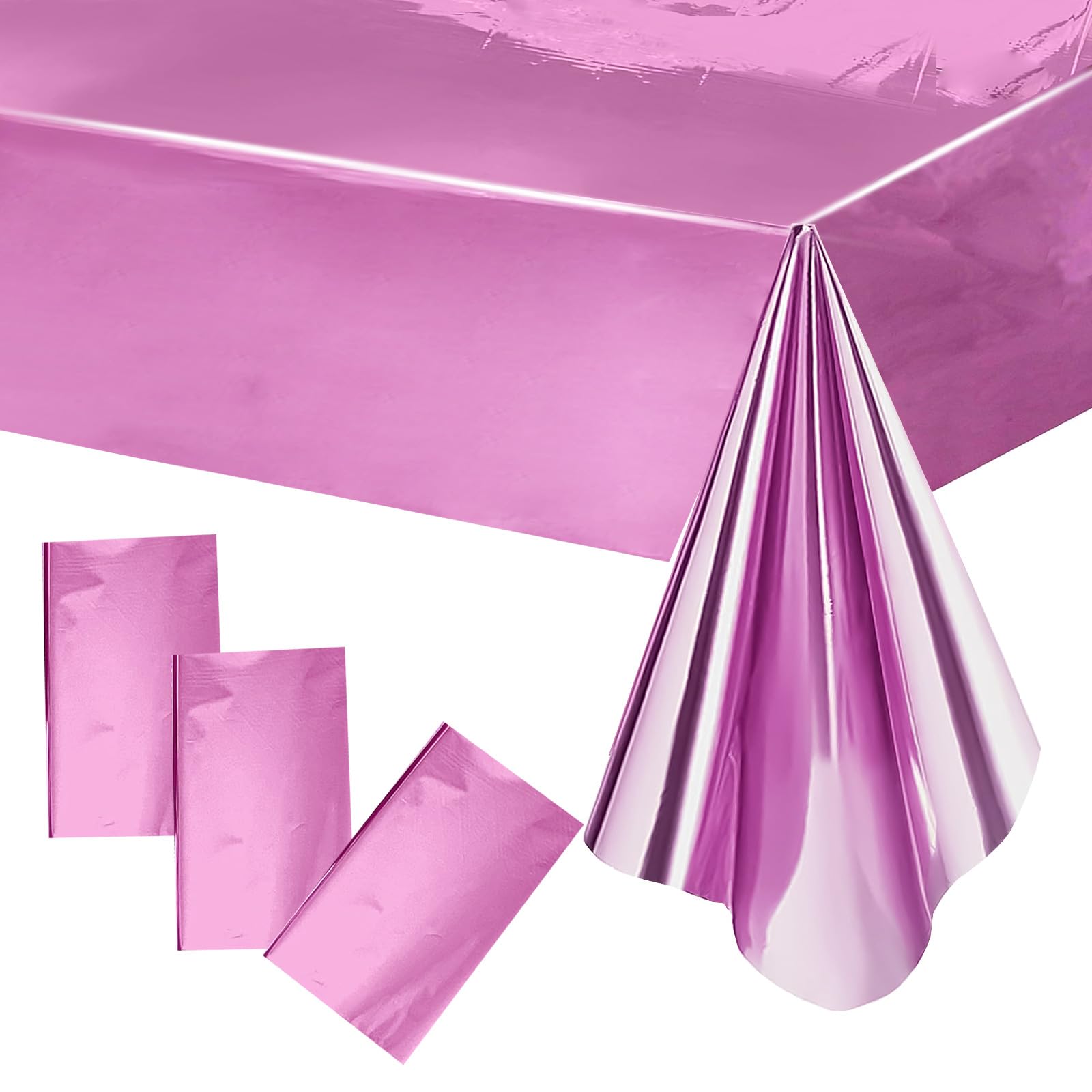 Pink Tablecloth,Iridescent Birthday Party Decorations,3 Pc 54"x108" Plastic Table Cloth Disposable, Glitter Stain-proof Foil Table Cover for Barbe Disco Baby Shower Bachelorette Christmas Party Decor