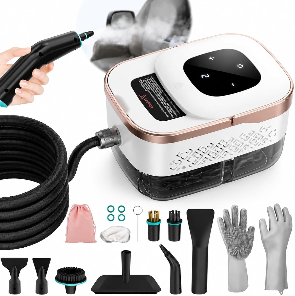 Limpiador a vapor, 6 niveles de vapor, tanque de 42 oz y 11 accesorios, limpiador a vapor de alta temperatura de 1500 W para el hogar, vaporizador de mano para limpiar lechada, azulejos, cocina, baño, coche
