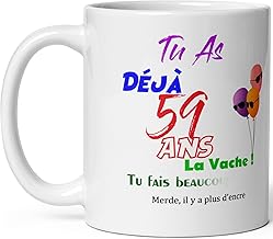 Mug joyeux anniversaire 59 ans humour tasse cinquante neuf ans tasse drole haute qualité idée cadeau rigolo cinquantaine fete Noel homme femme ami collegue copain pote famille
