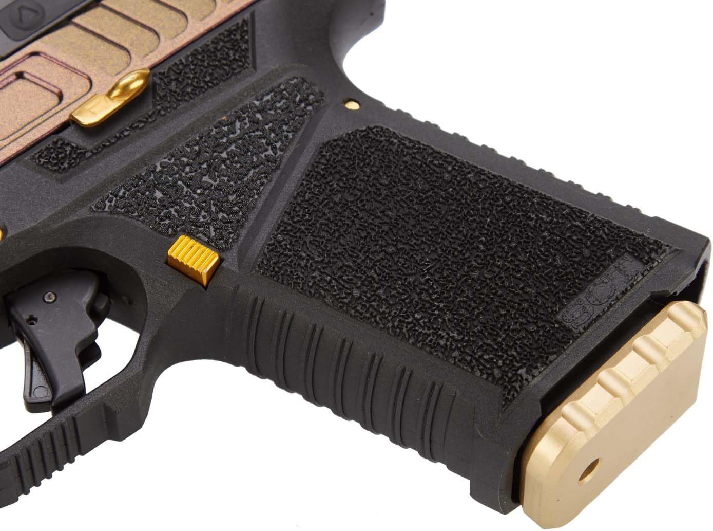NDZ Performance Weighted Brass Magazine Base Plate for Glock Gen 1-4 17 19 19X 22 23 26 27 34 45 – Raw or Cerakote Finish, Laser Engraved, Quick Mag Drops – Choose Design