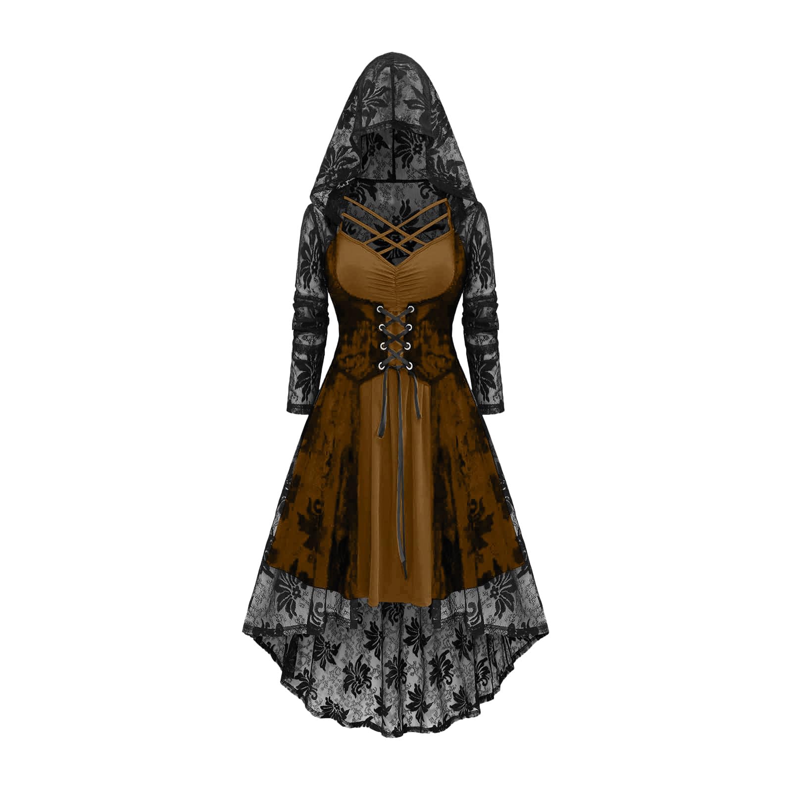 Meeyuioe Womens Halloween Gothic Dresses Plus Size A Line Y2K Hooded Dress Casual Off Shoulder Long Sleeve Party Evening Costumes Halloween Costumes Adult Khaki L