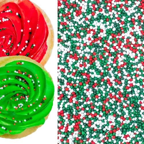 Nonpareils Bake In Sprinkle On Mini Pearls Confetti Sprinkles Toppings For Cake Cookie Cupcake Icecream Donut 6oz (Christmas)